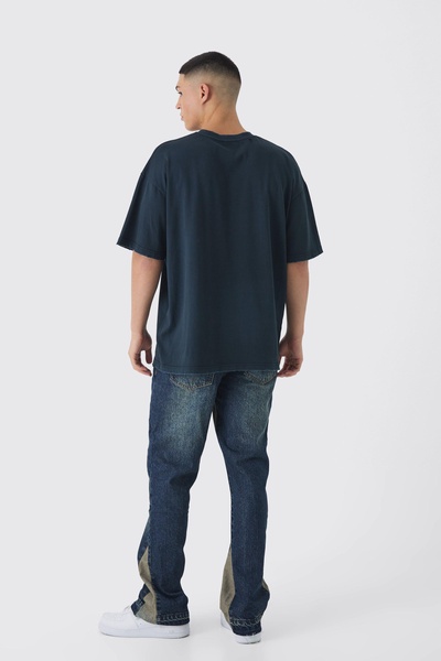 Slim Rigid Flare Distressed Gusset Panel Acid Washed Denim Jeans