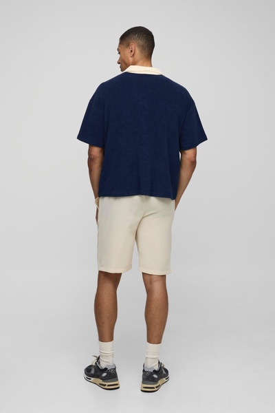 Boxy Contrast Collar Towelling V Neck Polo