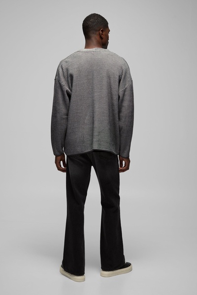 Oversized Boxy Dropped Shoulder Ribbed Contrast Knitted Cardigan
