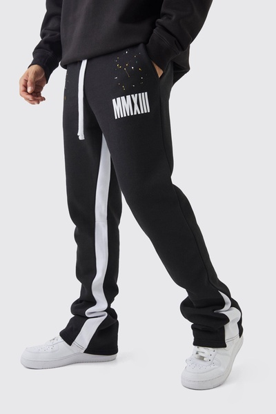 Slim Flared Stacked Fit Man Paint Splatter Flared Sweatpants