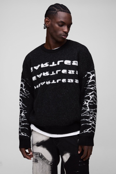 Oversized Boxy Brushed Heartless Graphic Knitted Sweater