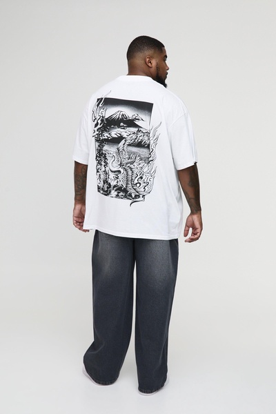 Plus Oversized Extended Neck Volcano Landscape Graphic T-shirt