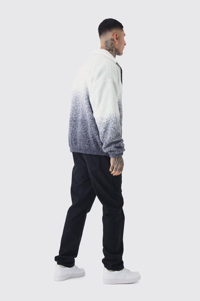 Tall Oversized Ombre Borg Funnel Neck Jacket In Black
