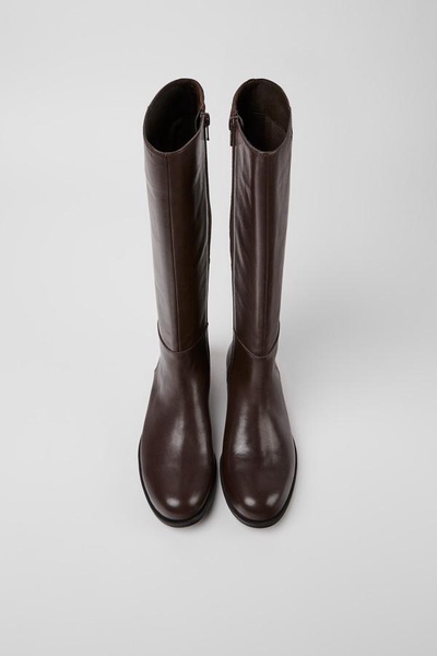Brown leather and textile black boots for women