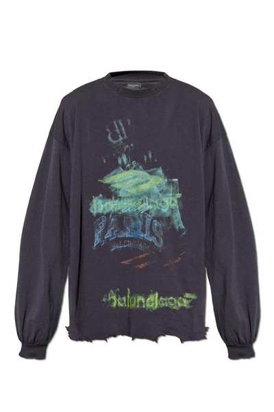 Men's Diy Imprint Cropped Long Sleeve T-shirt in Black Faded