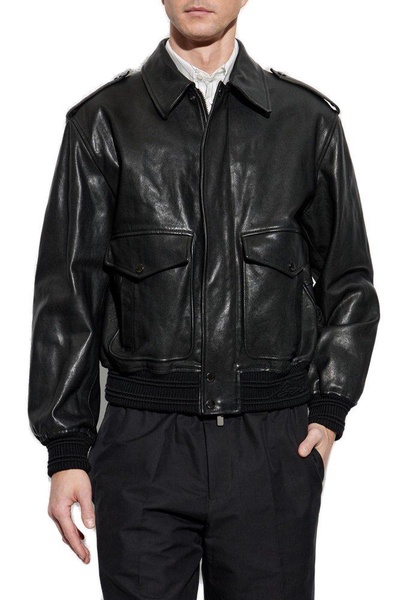 Leather bomber jacket