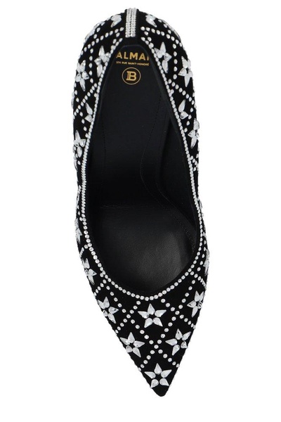 Ruby crystal-embellished suede pumps