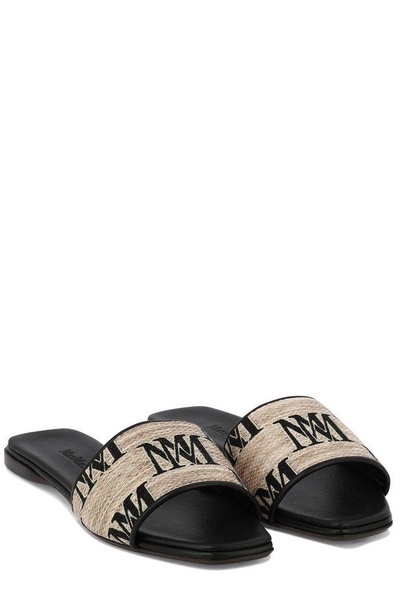 Logo jacquard raffia-effect slides