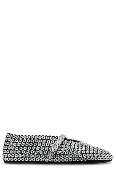 Suede Glass-Embellished Ballet Flats