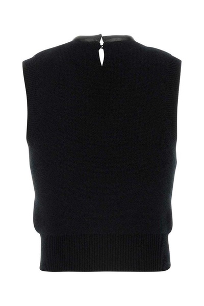 Black Stretch Wool Blend Vest