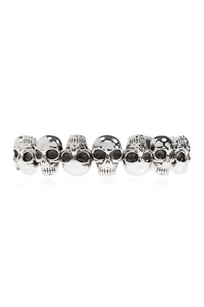 Alexander Mcqueen Silver-Colored Bracelet With Skull Design And Internal Engraved Logo In Brass Man