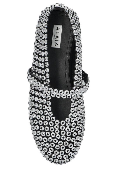 Suede Glass-Embellished Ballet Flats