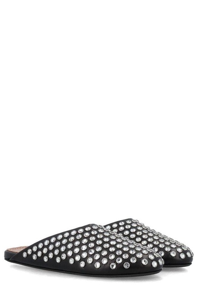 Crystal Stud Leather Flat Mules