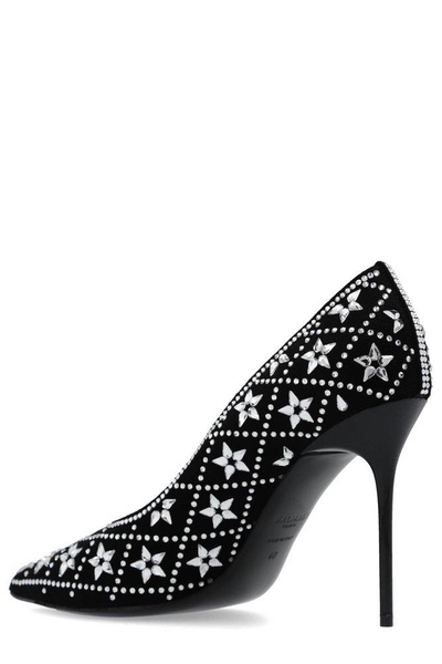 Ruby crystal-embellished suede pumps