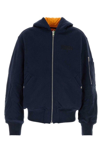 Navy Blue Stretch Cotton Reversible Bomber Jacket