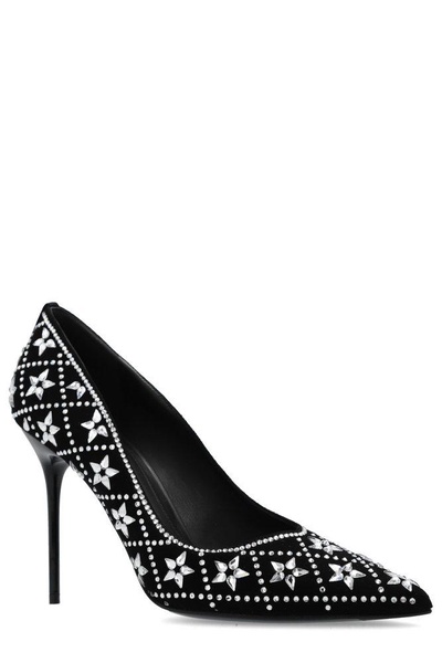 Ruby crystal-embellished suede pumps