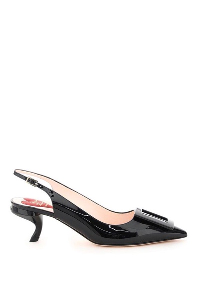 Virgule leather slingback pumps
