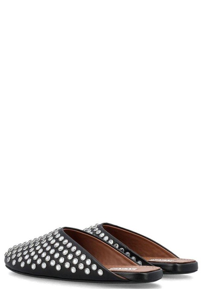 Crystal Stud Leather Flat Mules