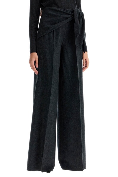 stretch wool pants with bow detail
