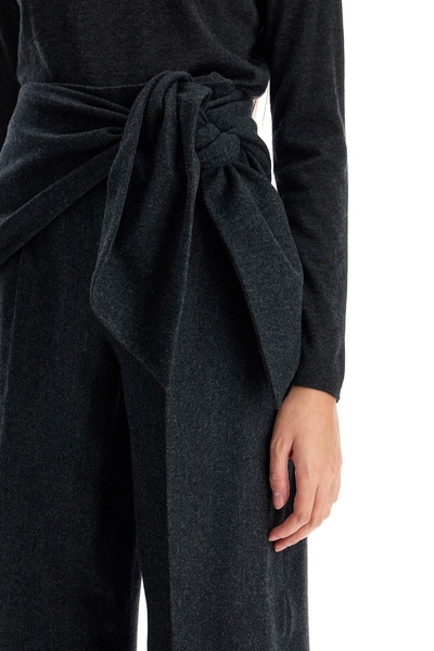 stretch wool pants with bow detail