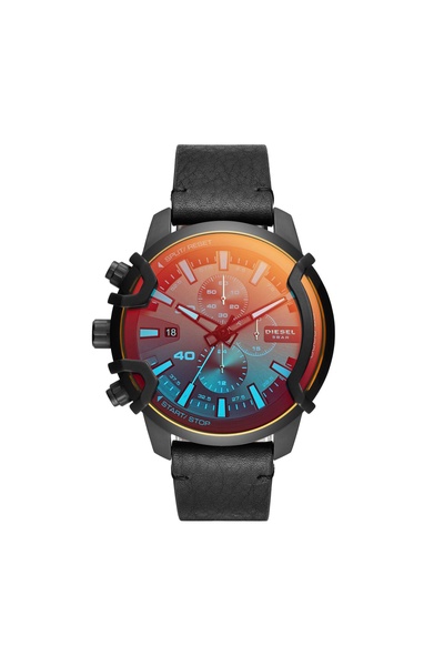 Men's Chronograph Griffed Black Leather Strap Watch 46mm 