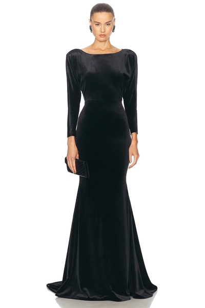 Draped Open Back Velvet Gown