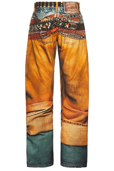 2006m Stacked Belts Trompe L'oeil Denim Jean