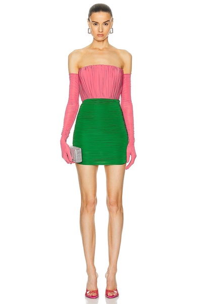 Strapless Ruched Glove Mini Dress