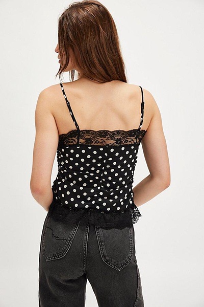 Anna Sui Polka Dot Ruched Lace Cami