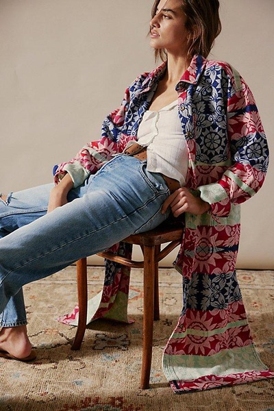 We The Free Brick Lane Jacquard Maxi Shirt Jacket