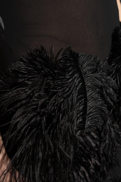 Feather Embellished Spaghetti Strap Midi Dress