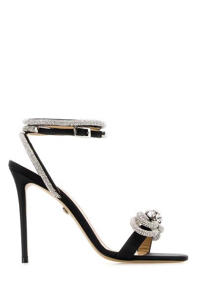 Black Satin Double Bow Sandals