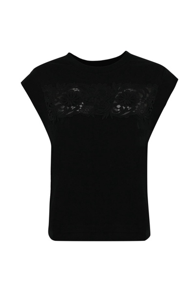Cotton T-shirt With Lace Application