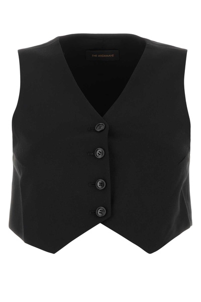 Black Stretch Polyester Blend Vest