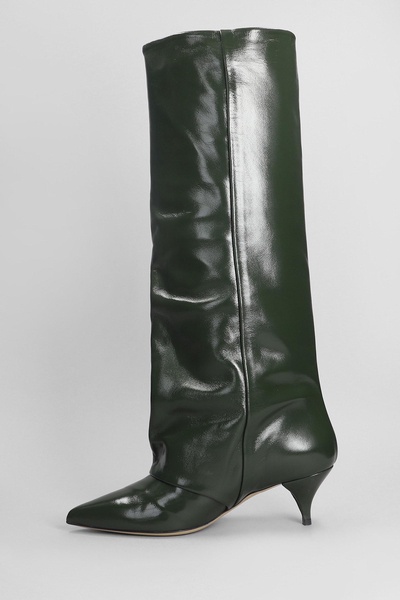 High Heels Boots In Green Leather