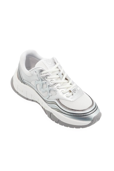 Mesh And Metallic Faux Leather Sneakers In