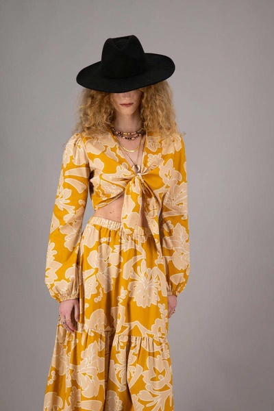Susie In Flowered Ochre Cotton