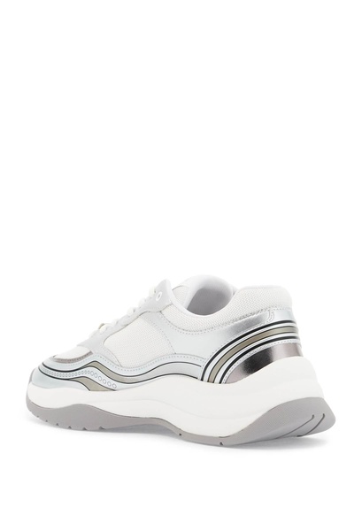 Mesh And Metallic Faux Leather Sneakers In