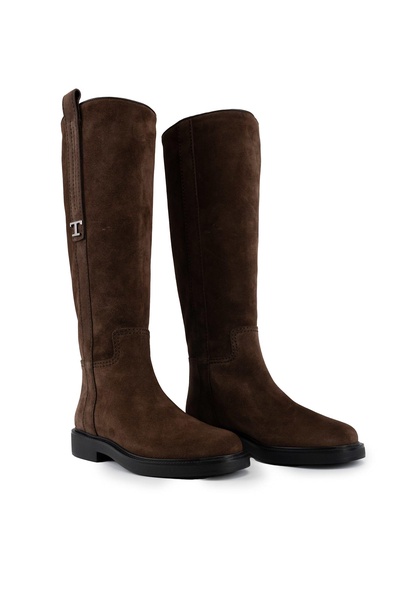 Suede Boot And Metal Logo