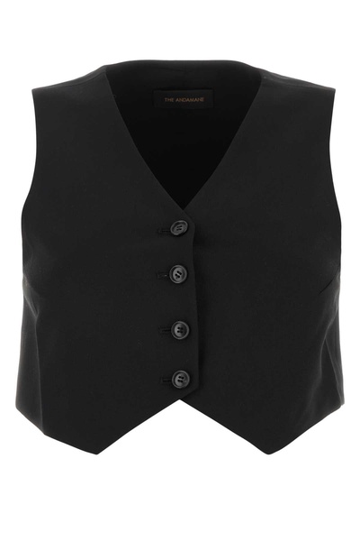 The Andamane Women Black Stretch Polyester Blend Vest
