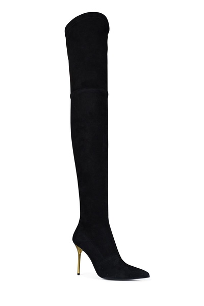 Moneta monogram mesh over-the-knee boots