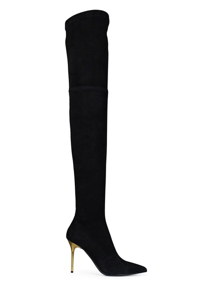 Moneta monogram mesh over-the-knee boots