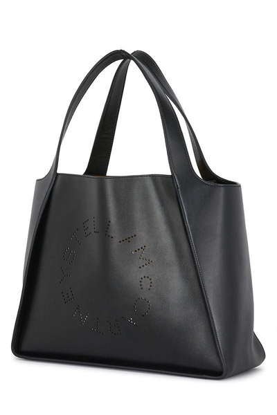 Black Tote Bag With Perforated Logo In Faux Leather Woman