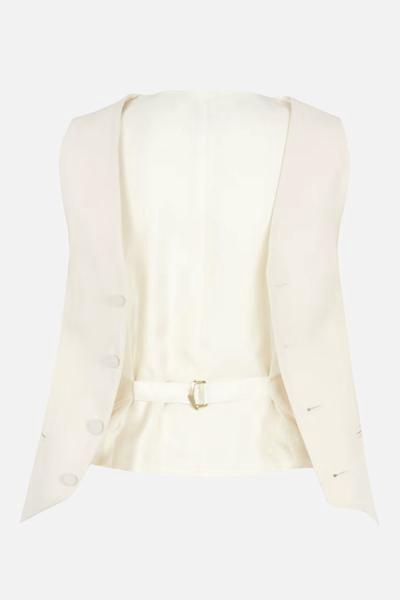 Cream Tricotin Wool and Cupro Jacket with V-Neck
