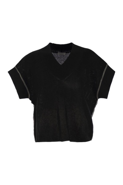 Brunello Cucinelli Cotton Rib Knit T-Shirt With Precious Trims