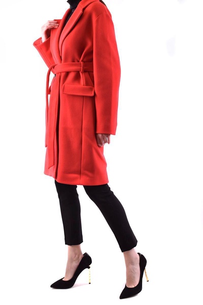 Red Belted Wool Blend Coat