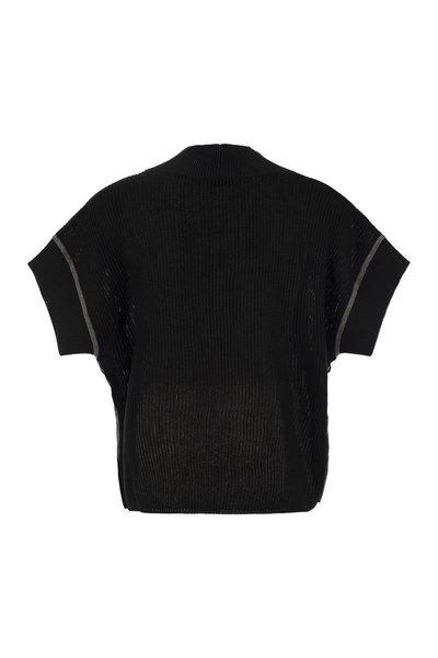 Brunello Cucinelli Cotton Rib Knit T-Shirt With Precious Trims