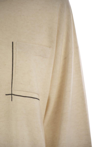 Brunello Cucinelli Virgin Wool, Cashmere And Silk Sweater With Shiny Pocket Detail