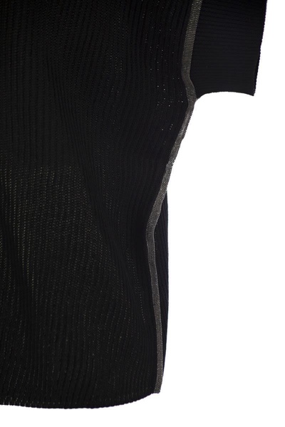 Brunello Cucinelli Cotton Rib Knit T-Shirt With Precious Trims