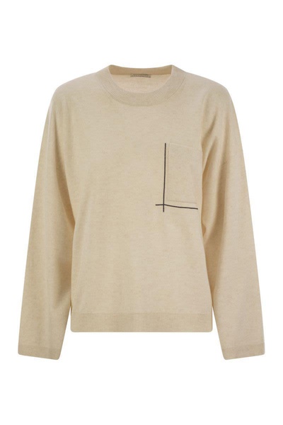 Brunello Cucinelli Virgin Wool, Cashmere And Silk Sweater With Shiny Pocket Detail